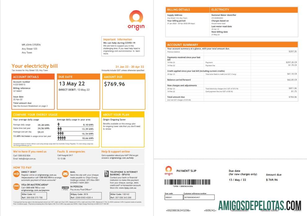 para download Conta de serviços públicos de origem da Austrália, modelo Word e PDF, 4 páginas 1 2